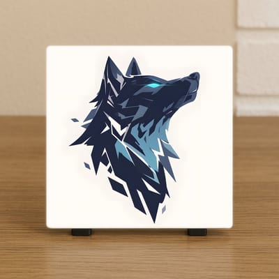 Wenstegel Wolf Abstract – 10,5x10,5 cm – Mystieke Dieren Wanddecoratie – Spreuktegel – Stijlvolle Woondecoratie met Boodschap – Trendy nu– Hip trendy tegeltje – Cadeau – Zomaar – Deco