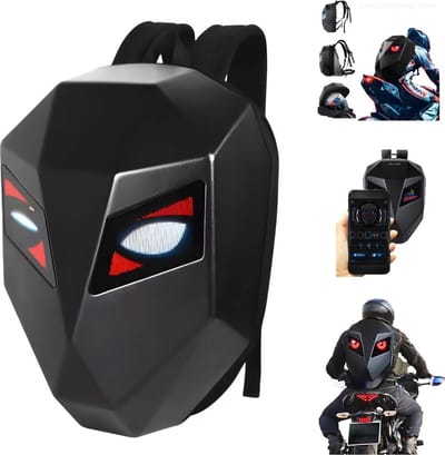 LED-rugzak met Pixelverlichting - Maat L - Zwart - Waterdichte 3D Harde Schaal - Compatibel met Motor helm - Meerkleurige LED-ogen - Ergonomisch Ontwerp - Ultieme Zichtbaarheid, Veiligheid en Stijl