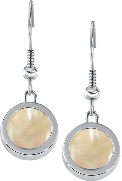 Quiges RVS Schroefsysteem Oorhangers Oorbellen Zilverkleurig met Verwisselbare Perzikkleur Schelp Mini Munt Set - ECOS072