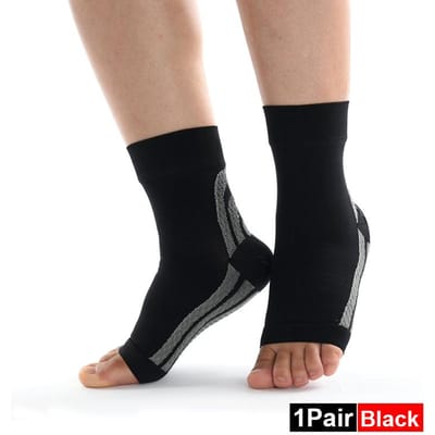 1 paar Plantaire Fasciitis Sokken - Compressie Voet Mouwen - Enkelbrace Boog Ondersteuning Pijnverlichting voor Hielspoor, Achillespeesontsteking M zwart