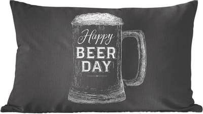 Sierkussens - Kussentjes Woonkamer - 60x40 cm - Bierpul - Witte krijtletters - Happy beer day