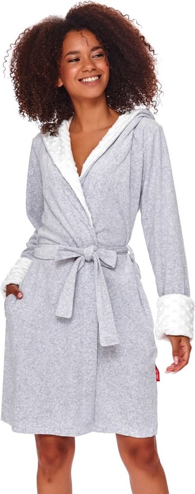 Doctor Nap Badjas Dames Velours | Kamerjas met Riem Dames | Grey Melange SDB.7059 L