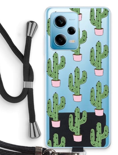 Case Company® - Hoesje met koord geschikt voor Xiaomi Redmi Note 12 Pro 5G hoesje met Koord - Cactus Lover - Telefoonhoesje met Zwart Koord - Bescherming aan alle Kanten en Over de Schermrand