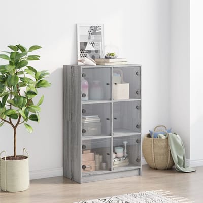 vidaXL - Hoge - kast - met - deuren - 68x37x109 - cm - bewerkt - hout - grijs - sonoma