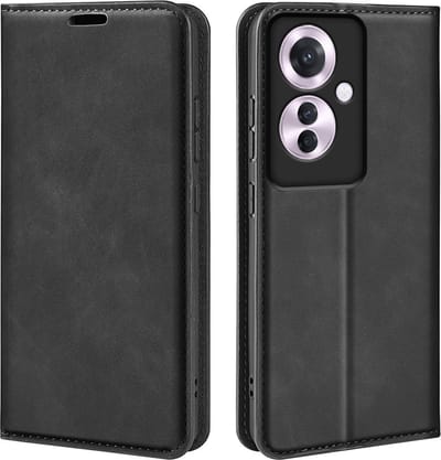 MobyDefend Hoesje - Geschikt voor Oppo Reno 11F - Luxe Wallet Bookcase (Magnetische Sluiting) - Zwart