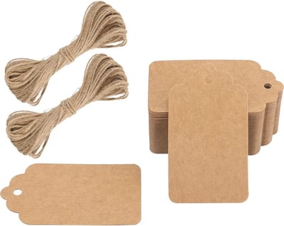 300gsm Kraft Papieren Cadeau Tags - 7x4CM Lege Verpakkingslabels - 100 Stuks Hanglabels met Jute Touw voor Huwelijksdecoratie en Ambachtelijke Projecten
