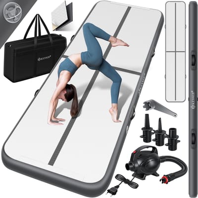 KESSER® Gymnastiekmat Opblaasbare Airtrack Fitnessmat|Yogamat,Tumblingmatten,Trainingsmat,Sportmat |Sporten & Spelen|Buiten & Binnen|incl. Draagtas & Electr. Luchtpomp - Antraciet / 5M