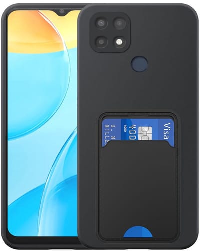 Geschikt voor Oppo A15 / A15s / A35 Telefoonhoesje met TPU Pasjeshouder - Flexible Back Cover Case Siliconen TPU with Cardslot - Zwart - Smartphonica geschikt voor Oppo A15;Oppo A15s;Oppo A35