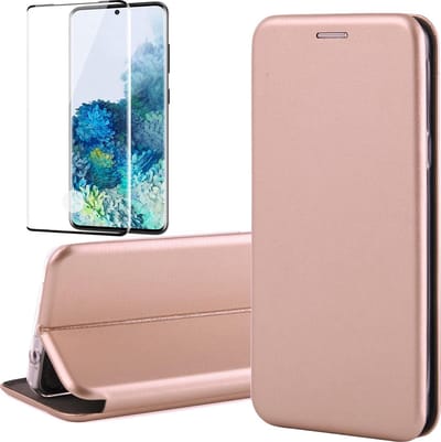 Hoesje geschikt voor Samsung Galaxy S20 Plus - Screen Protector FullGuard - Book Case Kunstleer ThinShield Roségoud & Screenprotector