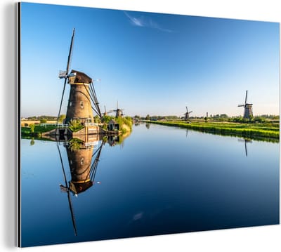 Aluminium schilderij 180x120 cm - Wanddecoratie metaal - Molens - Holland - Water - Metalen muurdecoratie woonkamer - Decoratie industrieel - Foto op dibond - Industriële accessoires slaapkamer