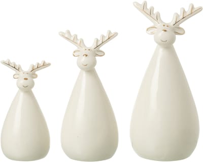 J-Line figuur Rendier - porselein - ecru - set van 3