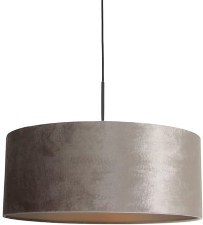 Zwarte hanglamp Sparkled Light 8157ZW met grijs velours kap, hoogte instelbaar, van metaal en textiel, Ø 50 cm, Steinhauer