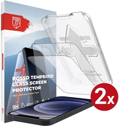 Rosso Screenprotector Geschikt voor Apple iPhone 12 / 12 Pro | 9H Tempered Glass | Beschermglas | Glasplaatje | Case Friendly | Met Installatietray | Eenvoudige montage | 2-Pack