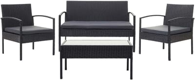 Poly-rattan set MCW-F56, balkon/tuin/lounge set ~ zwart, donkergrijze kussens