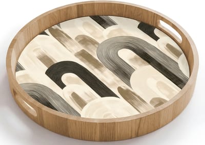 Dienblad rond 40x40 cm - Schootdienblad hout - Abstract - Patroon - Bogen - Borrelplank rechthoek - Plateau houten dienbladen