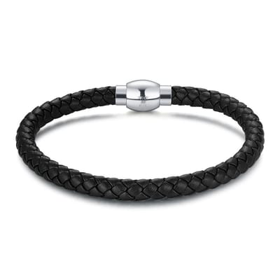 Twice As Nice Armband in edelstaal, gevlochten leer 21cm