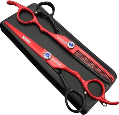 Paarse 6 inch linkerhand kapper schaar - haar knippen en verdunnen gereedschap met Japanse hoge hardheid 440c (2 stuks-E)