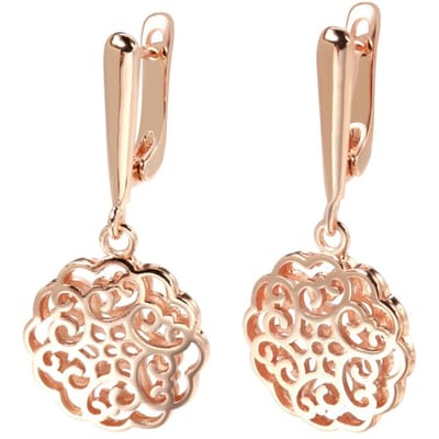 Nouvelles Boucles d'Oreilles Pendantes Tendance Or Rose Pour Femmes Boucles d'Oreilles Grandes Fleur Creuse Insolite Mode Ethnique Mariée Bijoux de Mariage beige
