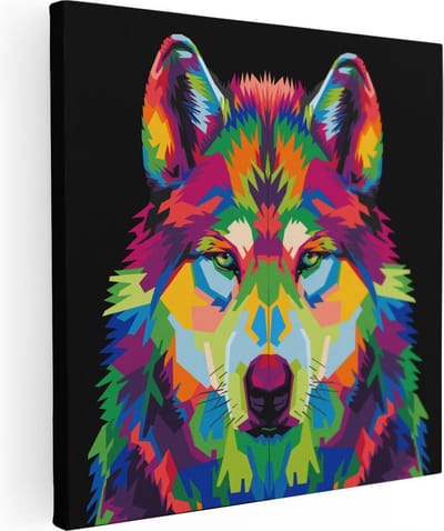 Artaza Canvas Schilderij Dierenkop - 30x30 cm - Klein - Wanddecoratie Wolf - Muurdecoratie Abstract - Kamer Accessoires