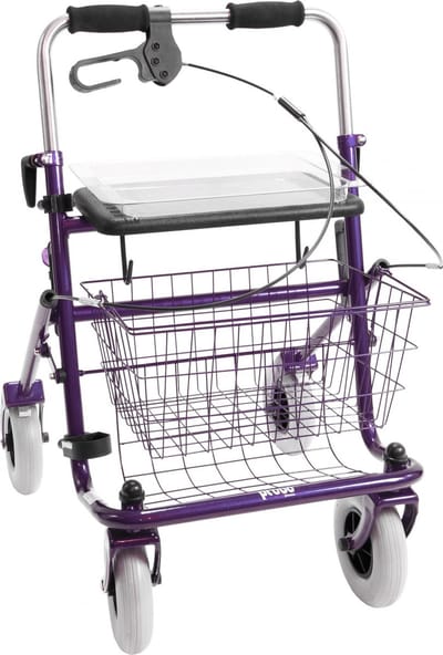 Rollator 43 cm zitbreedte - Premis Provo - Tot 120 kg - In hoogte verstelbaar - Duwbeugel - Eenzijdig Links of Rechts geremd - Metallic Paars