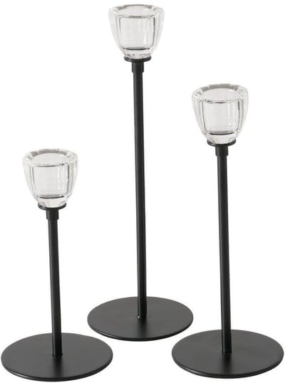 Boltze Home kandelaar set zwart metaal en glas 3-delig Ø7cm.