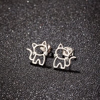 meisje RVS oorknoppen met kat-12mm*11mm-zilver