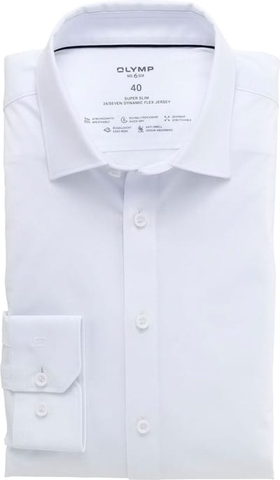 OLYMP No. Six 24/Seven super slim fit overhemd - tricot - wit - Strijkvriendelijk - Boordmaat: 45 (EU maat: XXL)