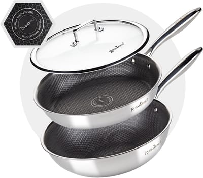 Rosmarino HexaPRO Pannenset 3delig - Pannen - Koekenpan 28 cm - Wokpan 28 cm - met glazen deksel - Geschikt voor alle warmtebronnen
