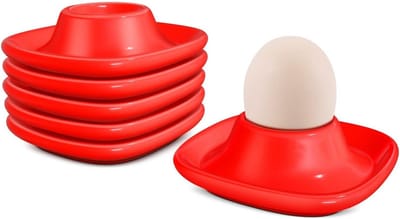 Eierdopjes Set - Eierhouders Keramiek - Ontbijt Serveren - Stapelbaar Ontwerp - 6 Stuks - Rood