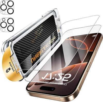 Screenprotector en lens voor iPhone 16 Pro Max (6.9 inch), 2 + 2, Militaire Kwaliteit 9H, Eenvoudige Installatie, Vingerafdrukbestendig, Schokbestendig