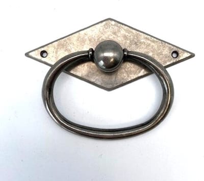Ringgreep glanzend antiek zilver ruit Groot 83mm