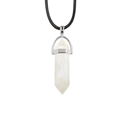 Bixorp Gems Bergkristal Hanger aan Faux Leren Koord - Edelsteen Ketting - Edelstenen Staafje met Stainless Steel - 45/50cm Damesketting
