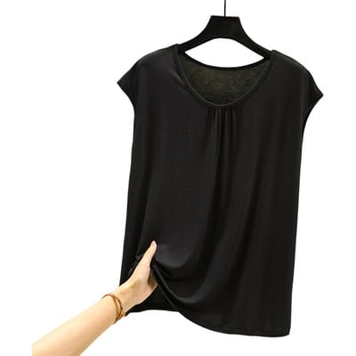 Gilet Femme Col Rond Sans Manches Plissé Débardeurs Couleur Unie Coupe Confortable Coupe Ajustée Hauts de Base Élastiques Gilet Fin d'Été M noir