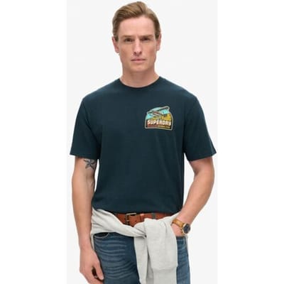 Superdry Travel Postcard T-shirt met Print op de Borst Blauw Grootte: XL
