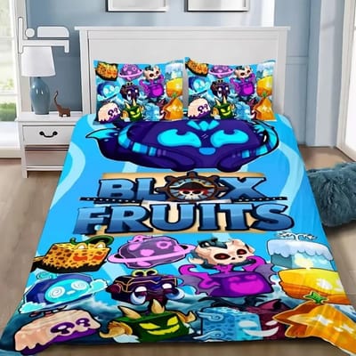 3D Game Beddengoed Set B-Blox F-Fruits Cartoon Dekbedovertrek Set Zacht Huidvriendelijk Eenpersoons Tweepersoons Kingsize Voor Kinderen Hometextiel 2pcsAuSingle140x210 blue