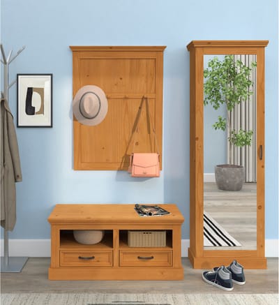Selma Schoenenkast met Spiegeldeur - Massief Grenenhout - 60 x 25 x 180 cm