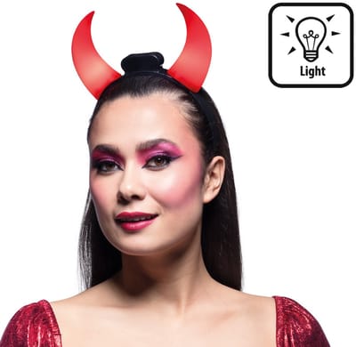 Boland - LED diadeem Duivelhoorntjes - Één maat - Kinderen en volwassenen - Unisex - Halloween accessoire - Horror - Rode Duivels - Begie