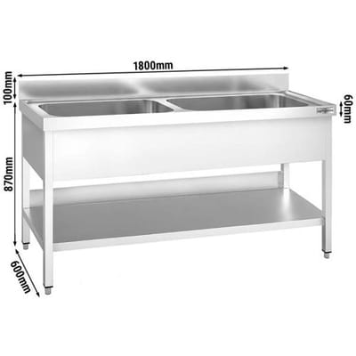 GGM Gastro Topfspültisch PREMIUM - 1800x600mm - mit 2 Becken