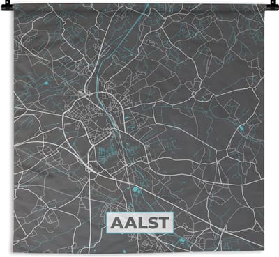 Wandkleed - Wanddoek - België – Aalst – Stadskaart – Kaart – Blauw – Plattegrond - 180x180 cm - Wandtapijt