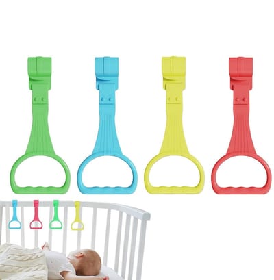 4 Stuks Optrekringen - Staande ringen - Optrekringen voor peuters - Baby- en peuterhulp - Staande ringen voor bed en wieg - Verwijderbaar - Antislipstrepen - Accessoire voor box - 19,5 x 8,5 cm - Blauw, Geel, Groen, Rood