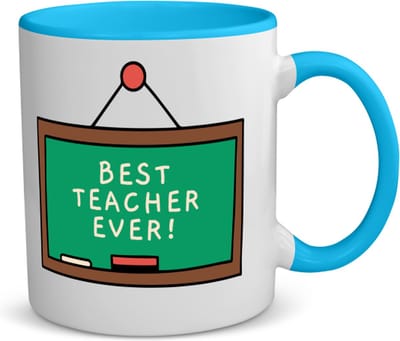 Akyol - best teacher ever koffiemok - theemok - blauw - Docent - meesters of juffen - leraren - verjaardag - afscheidscadeau - geschenk - kado - 350 ML inhoud
