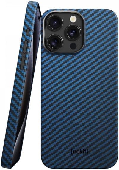 NEKIT Fiber Hoesje Geschikt voor Apple iPhone 14 Pro Max - Compatibel met MagSafe - High-tech Kevlar Aramidevezels 1500D - Back Cover Ultra Dun - Blauw