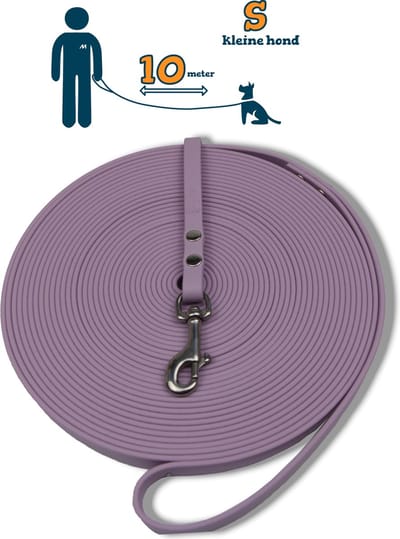 Miqdi lange lijn - BioThane ® - lila - 10 meter lang - 9 mm breed - XS/S - kleine hond - lange hondenriem