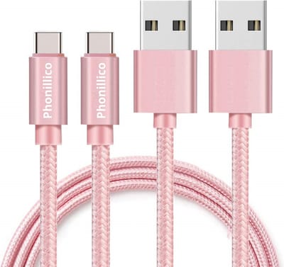 2x USB C naar USB A Nylon Gevlochten Kabel Roze - 1 meter - Oplaadkabel voor Samsung Galaxy A20E / A40 / A50 / A70 / A80