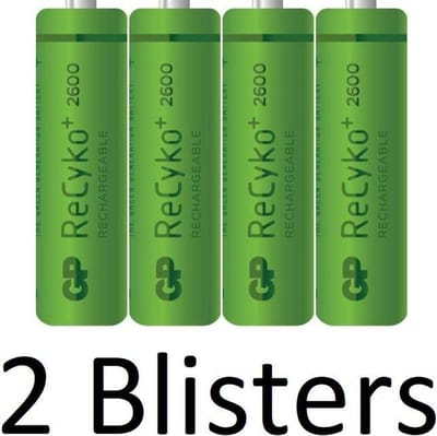 8 Stuks (2 Blisters a 4 st) GP Recyko+ Rechargeable NimH AA/HR06 2600mah