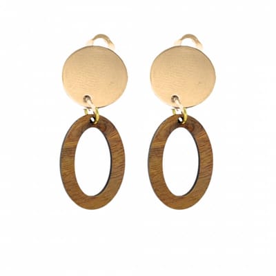 Clip oorbellen -ovaal -bruin hout-geen gaatje- Charme Bijoux