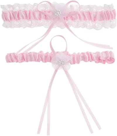 Bruiloft Kousenband - Bruidsaccessoire - Bruiloft Versiering - Kant en Parel - One Size - Champagne