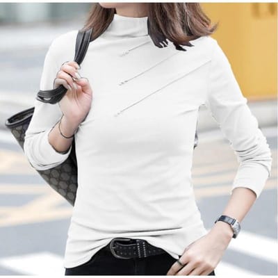 Blouse d'hiver chaude pour femme Pulls épais à col roulé Haut de base pour femme Haut à col semi-montant XXXL blanc