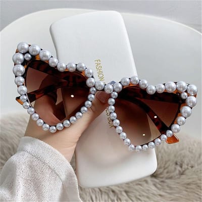 Lunettes de soleil cœur Bling UV400 Lunettes de soleil perles Lunettes de soleil Fête en plein air Lunettes Accessoires de mode