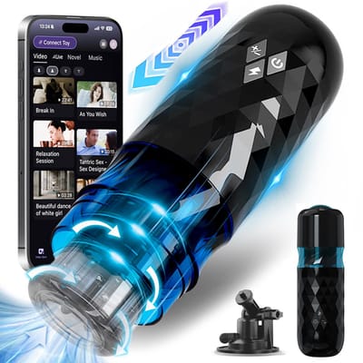 Lusties AI Pro – Luxe Handsfree Masturbator voor Mannen – 7 Rotatie- & 7 Thrustingstanden – Video Sync App – Verwarmingsfunctie (40°C) – USB Oplaadbaar – Zwart